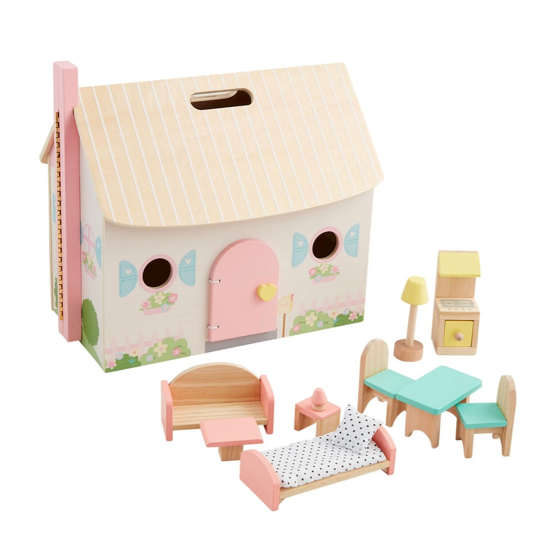 Wooden Doll House Set