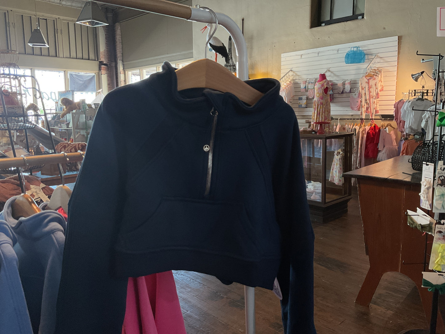Oversized Crop 1/4 Zip Sweatshirt - Navy