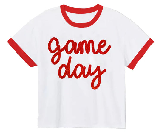 Tinsel Game Day Ringer Boxy T- Red