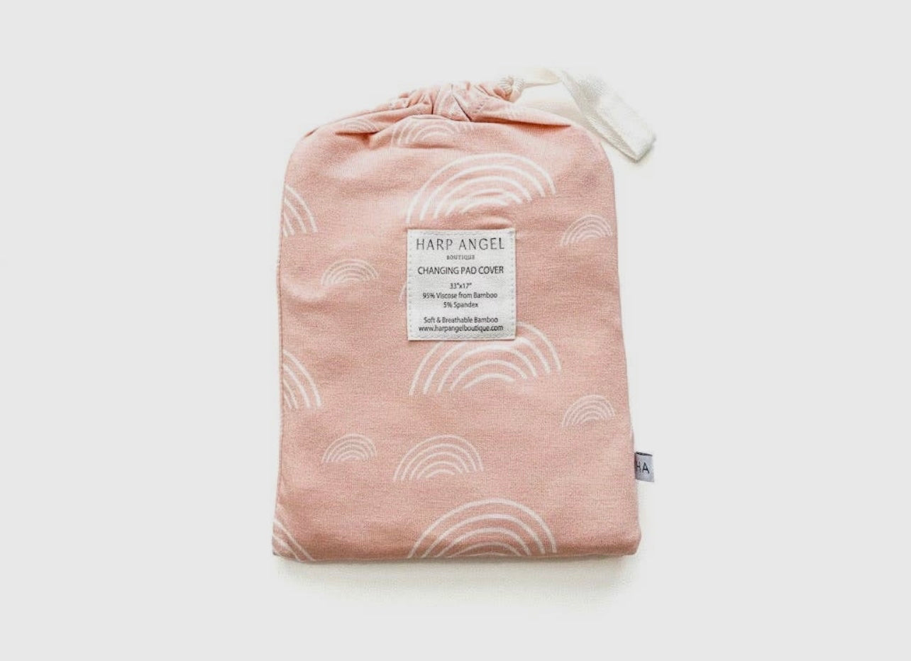 Bamboo Premium Changing Pad Cover- Blush Rainbow