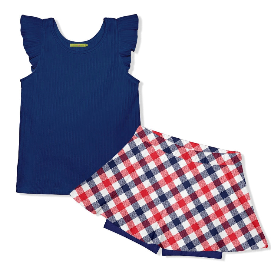 Girls Navy Ribbed Tank + Skort Set
