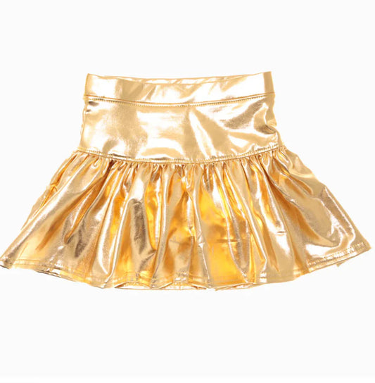 Slick Gathered Metallic Skort- Gold