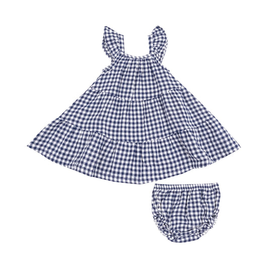 Navy Gingham Twirly Dress