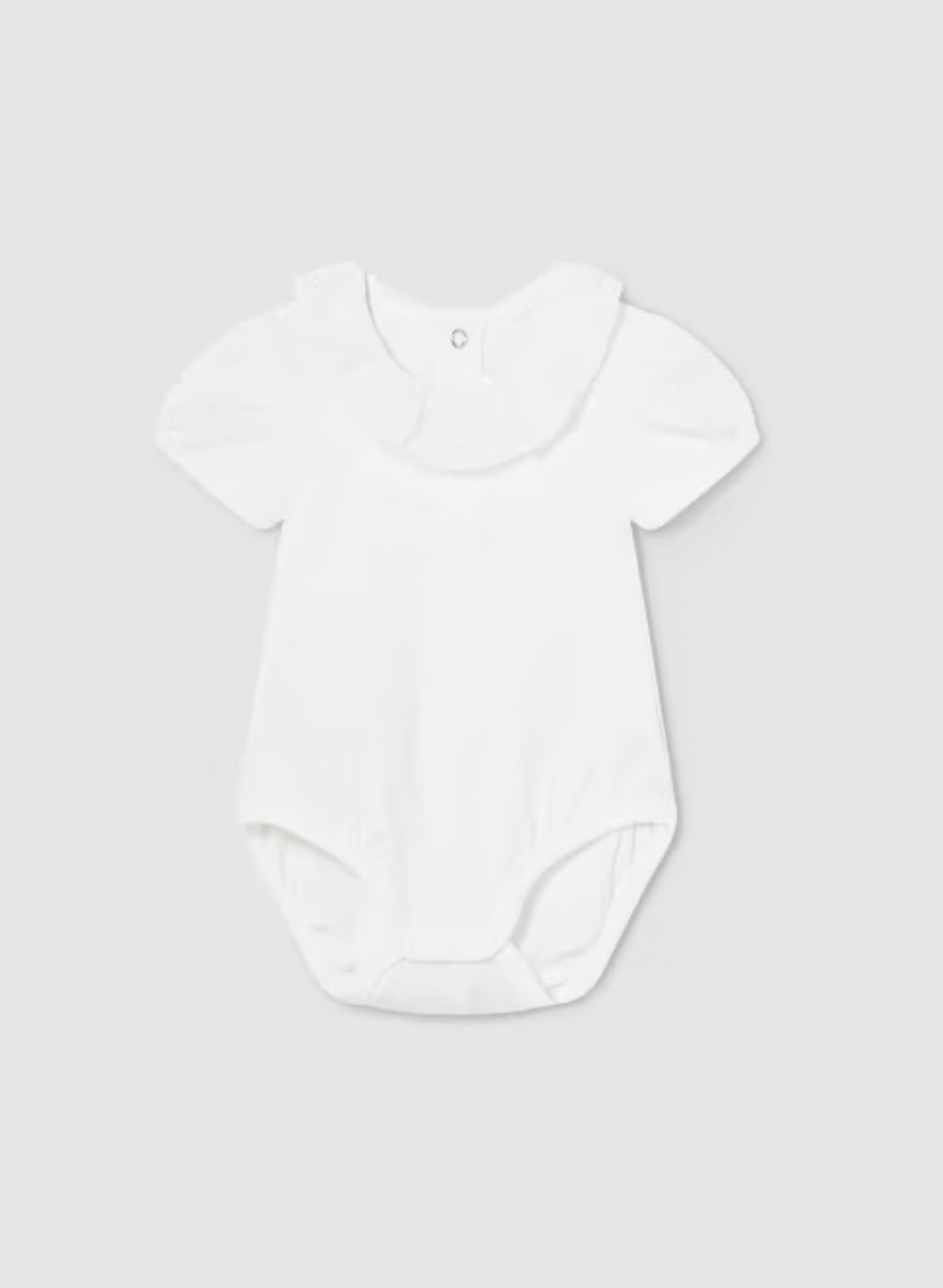 White Ruffle Collar Bodysuit