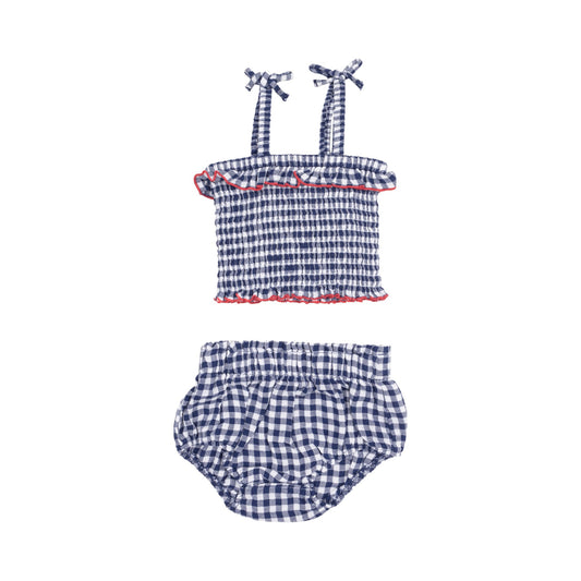 Navy Gingham Smocked Set