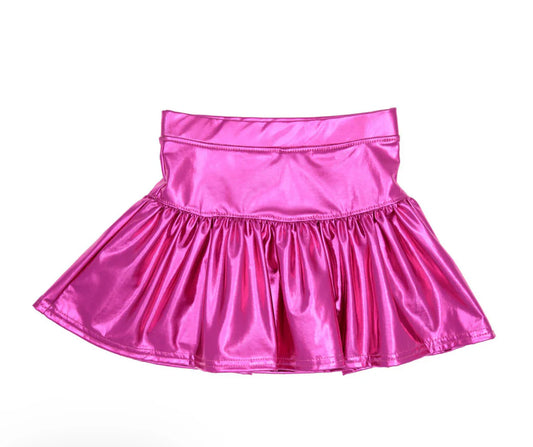 Slick Metallic Gathered Skort- Hot Pink