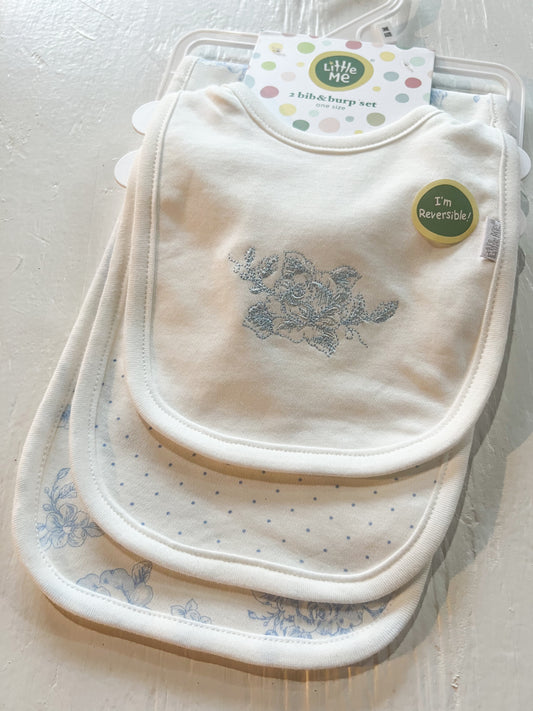 Blue Roses Bib & Burp Set
