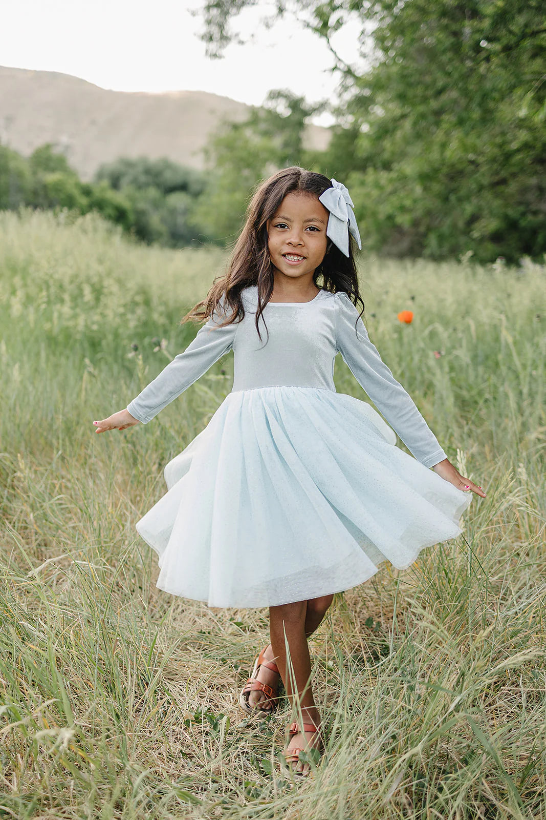 Cindy Dress- Dusty Blue 12-18 m Cindy Dress- Dusty Blue 12-18 m