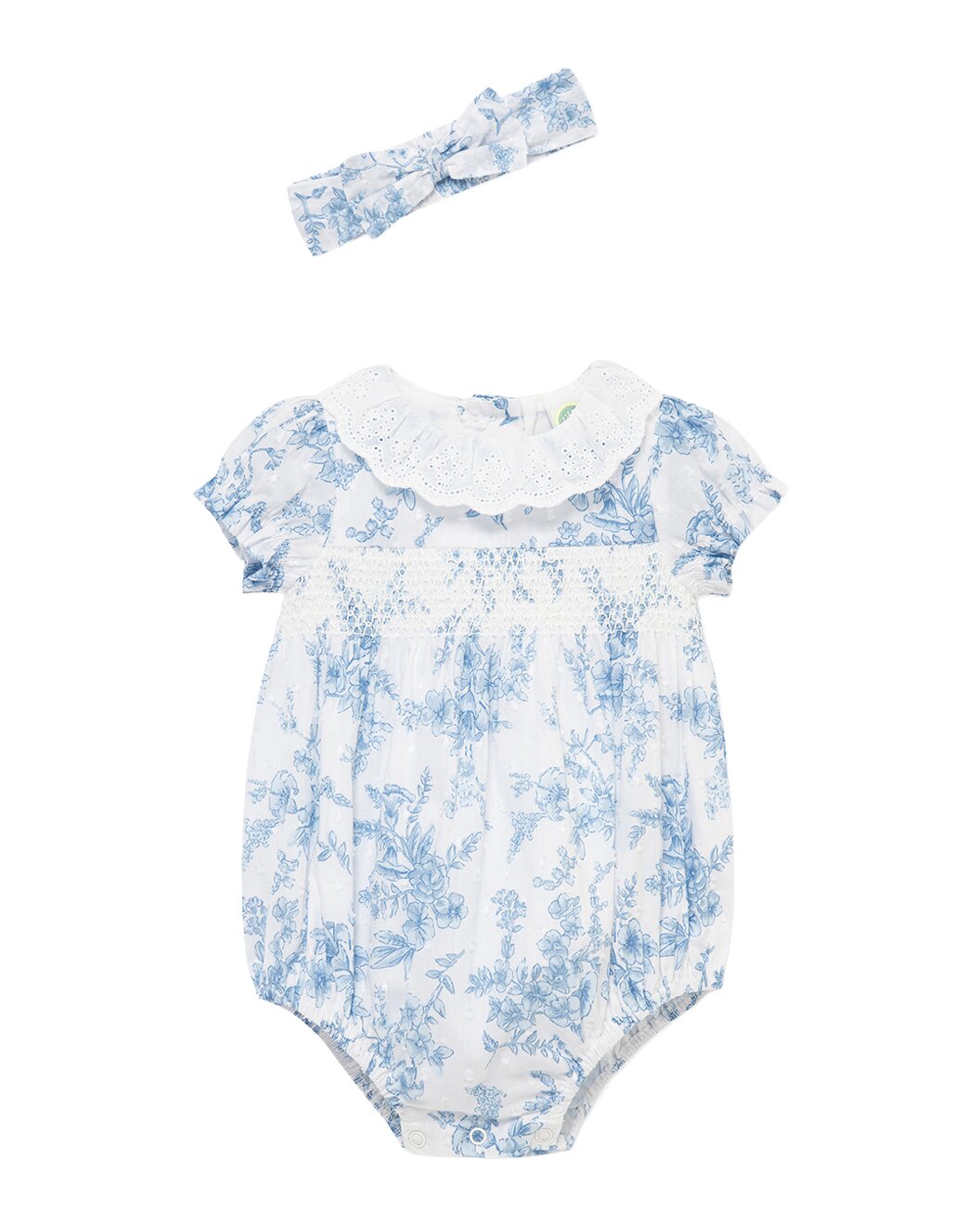 Blue Floral Woven Bubble And Headband Set