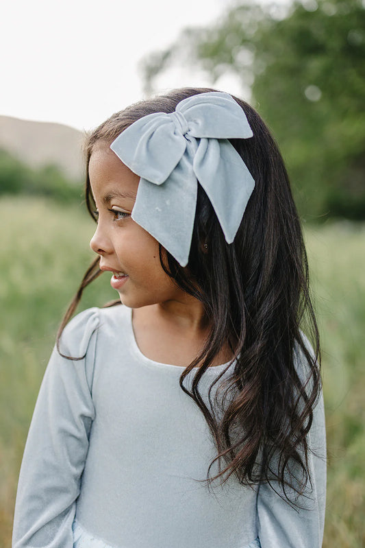 Fable Bow on Clip- Dusty Blue Velvet