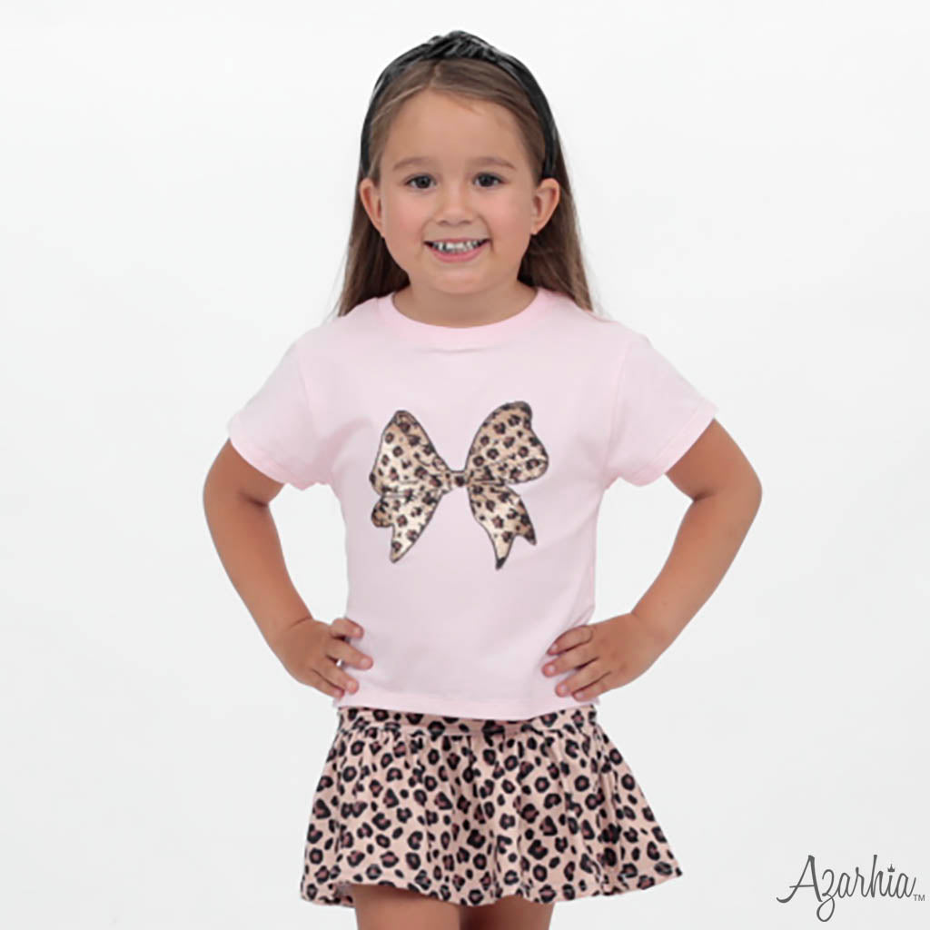 Classic Leopard Bow in Sequin on Light Pink Boxy T