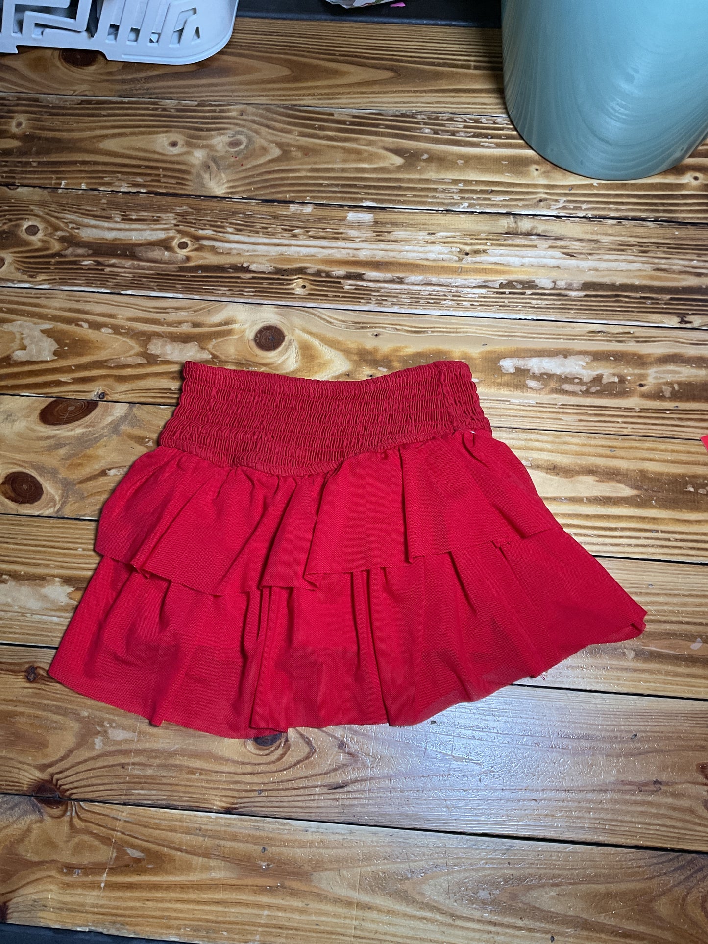 Smocked Mesh Skort Red