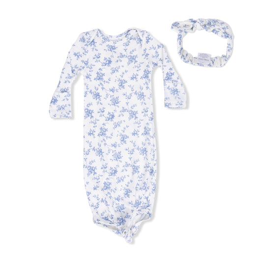 Baby Blue Vines Floral Knotted Gown & Headband Set