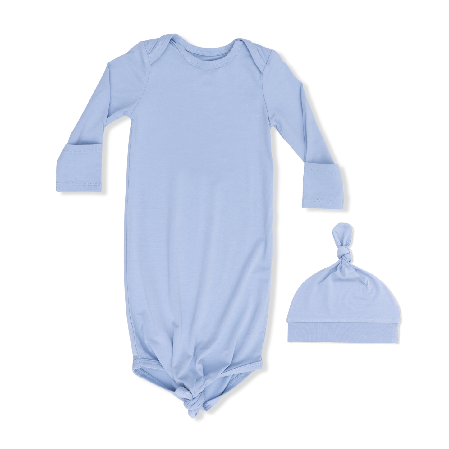 Solid Blue Fog Knotted Gown & Hat Set