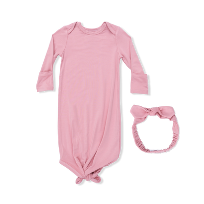 Solid Rose Elegance Knotted Gown & Headband