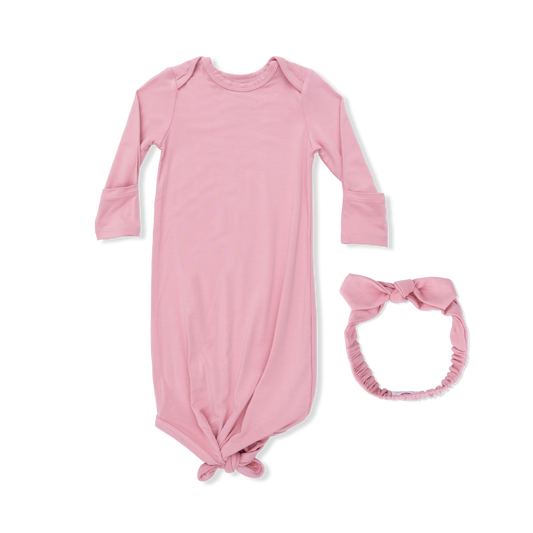 Solid Rose Elegance Knotted Gown & Headband