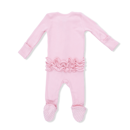 Solid Romance Rose Ruffle Zipper Footie