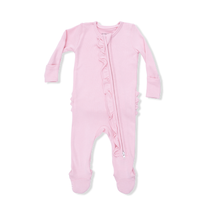 Solid Romance Rose Ruffle Zipper Footie