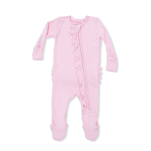 Solid Romance Rose Ruffle Zipper Footie