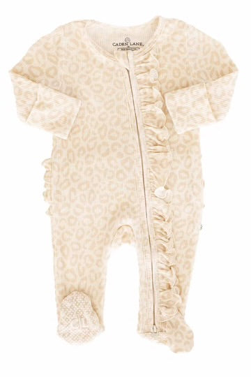 Bamboo Waffle Ruffle Zipper Footie | Lovely Leopard