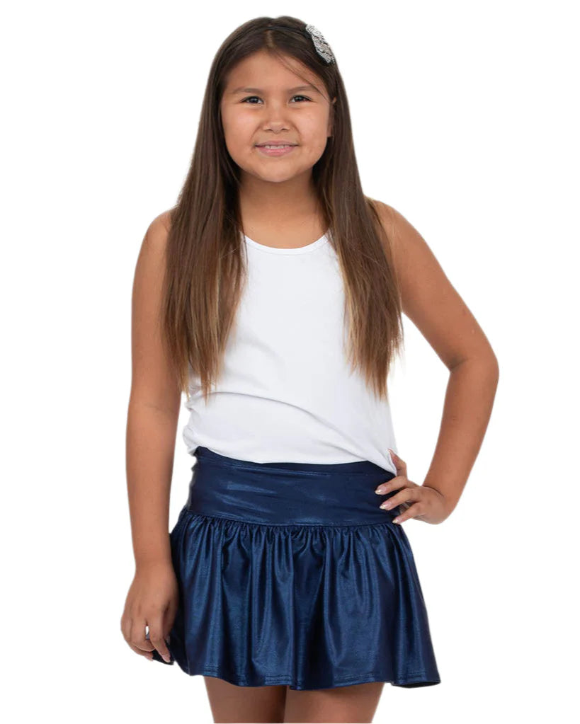 Gathered Skort- Metallic Navy Shimmer