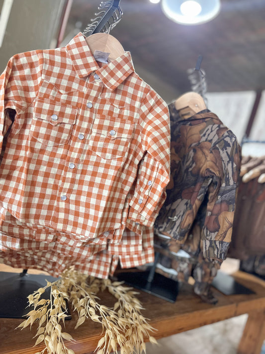 kasey button down || burnt orange flannel