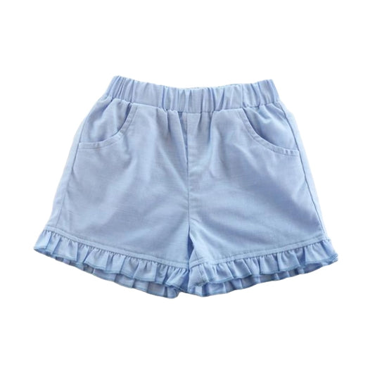 Blue Ruffle Hem Shorts