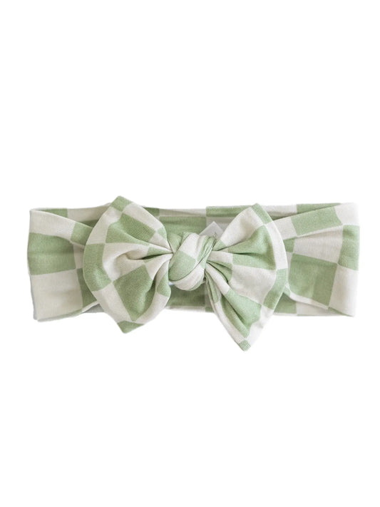 Green Checkered Headband Bow