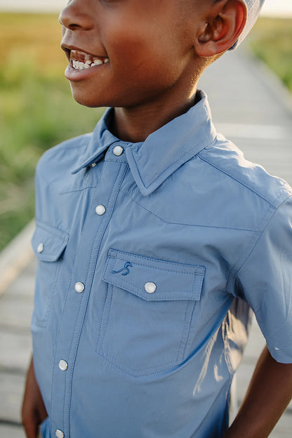 Performance Pearl Snap- Lake Blue