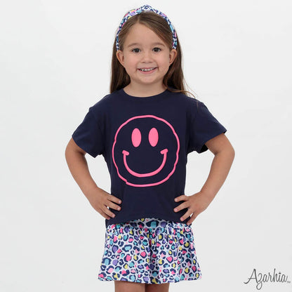 Boxy T With Hot Pink Puff Smiley - Navy