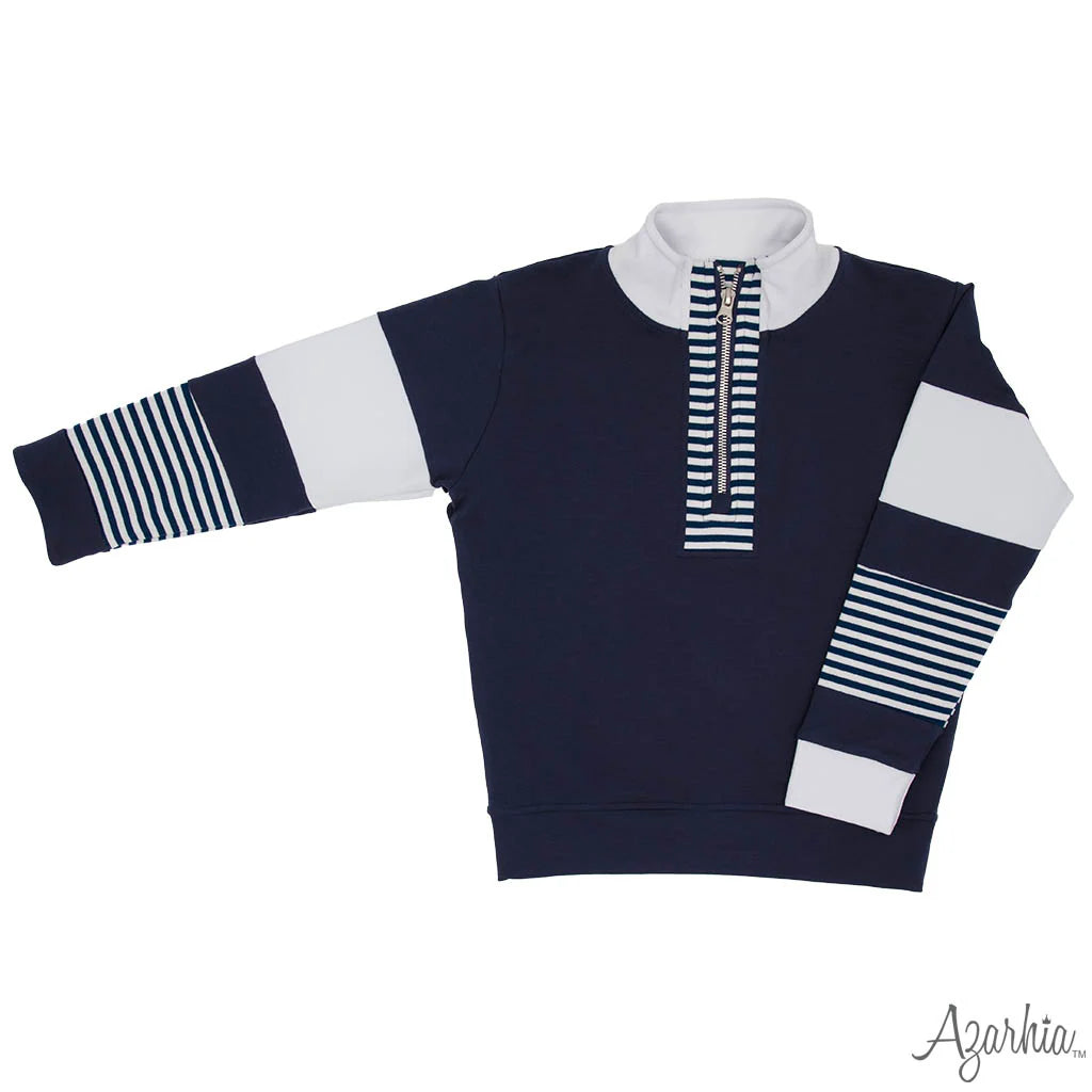 Color Block Navy Long Sleeve Zip Sweatshirt