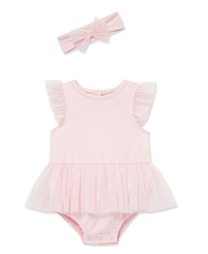 Rose Mesh Skirt Bubble & Bow Set