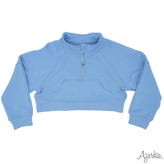 Oversized Crop 1/4 Zip Sweatshirt - Light Blue