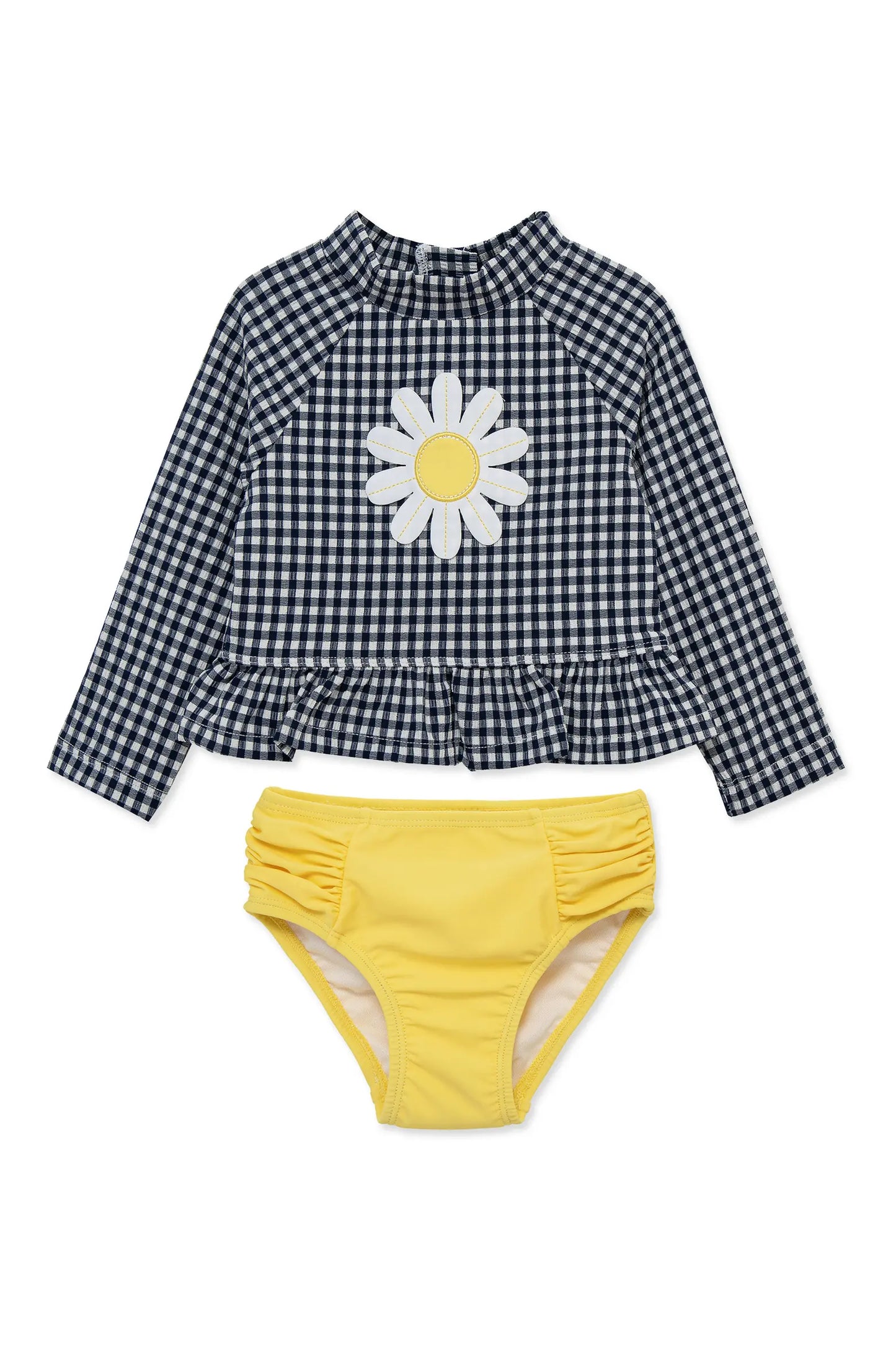 Gingham Daisy UPF 50+ Rashguard Top & Bikini Bottoms Set