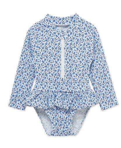 Blue Floral 1-Piece Rashguard Suit