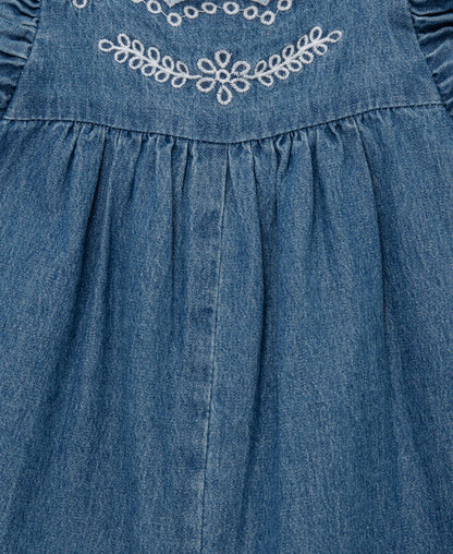 Little Me Chambray Woven Romper & Headband