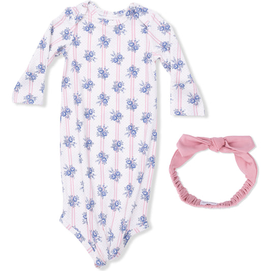 Stripe Dot Roses Knotted Gown and Headband Set