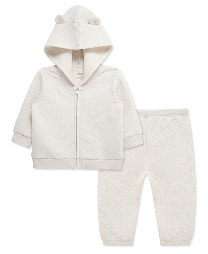 Neutral light weight quilted design zipper jacket and jogger set