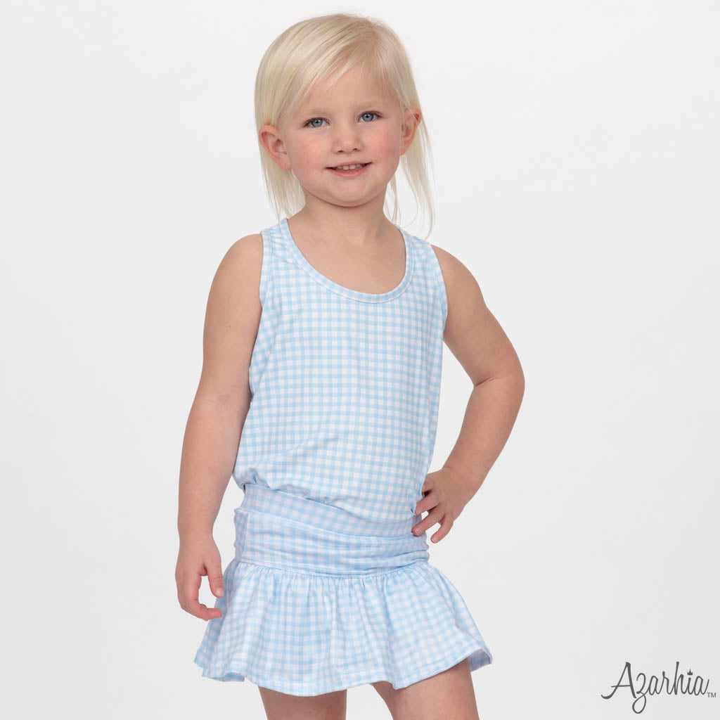 Blue Gingham Gathered Skort