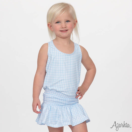 Blue Gingham Gathered Skort