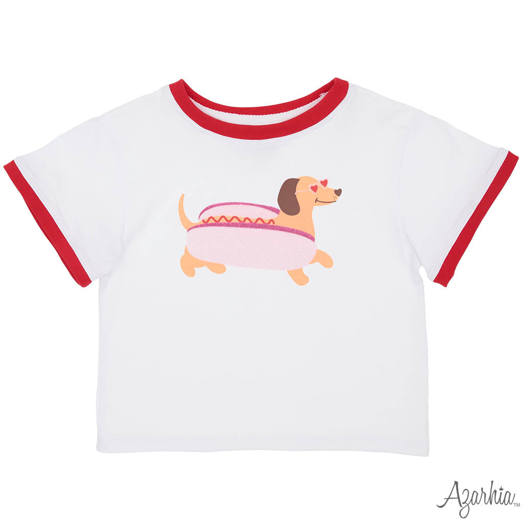 Glitter Valentine Hot Dog Ringer Boxy Tee