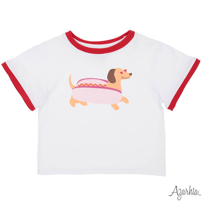 Glitter Valentine Hot Dog Ringer Boxy Tee