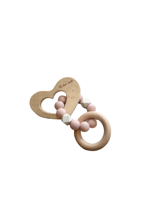 Wood + Silicone Heart Teether Rattle
