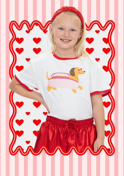 Glitter Valentine Hot Dog Ringer Boxy Tee