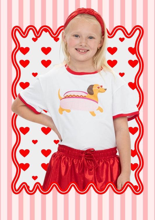 Glitter Valentine Hot Dog Ringer Boxy Tee