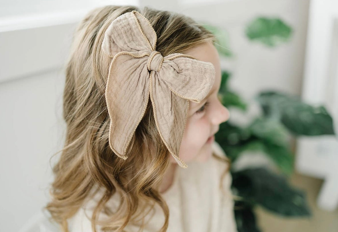 Large Gauze Linen Hair Bow