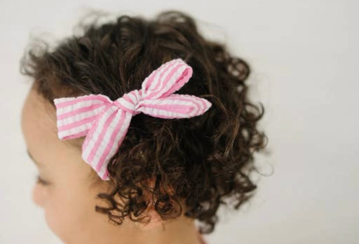 Pink Seersucker Cotton Bow